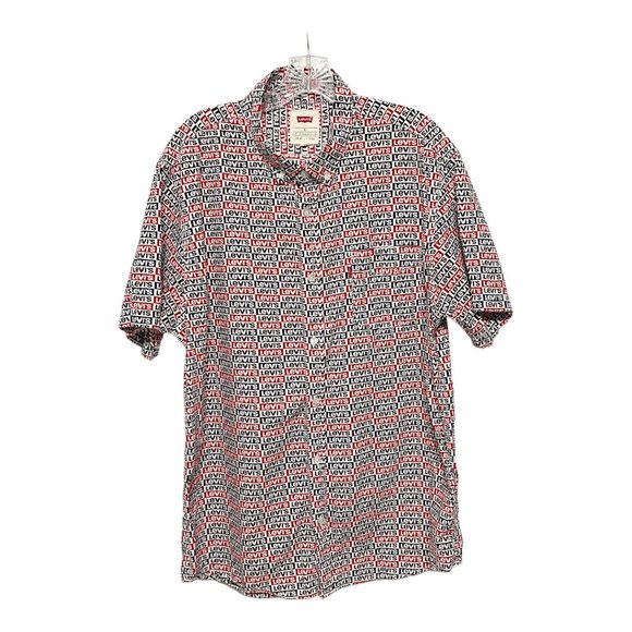 Levi's XL Graphic Lettered Button Down Short Sleeve Shirt - Picture 2 of 6